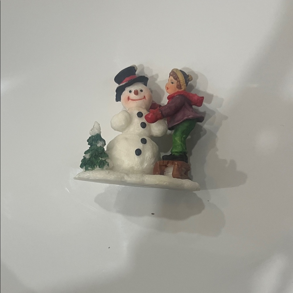 Festive Snowman and Child Holiday Figurine